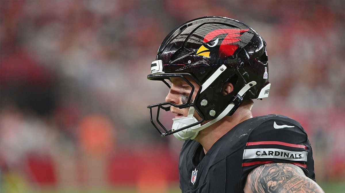 Oct 5, 2025; Glendale, Arizona, USA; Arizona Cardinals tight end Trey McBride (85) stands on the field during the fourth quarter against the Tennessee Titans at State Farm Stadium. Mandatory Credit: Matt Kartozian-Imagn Images