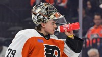 Philadelphia Flyers goaltender Carter Hart (79) against the Pittsburgh Penguins at Wells Fargo Center