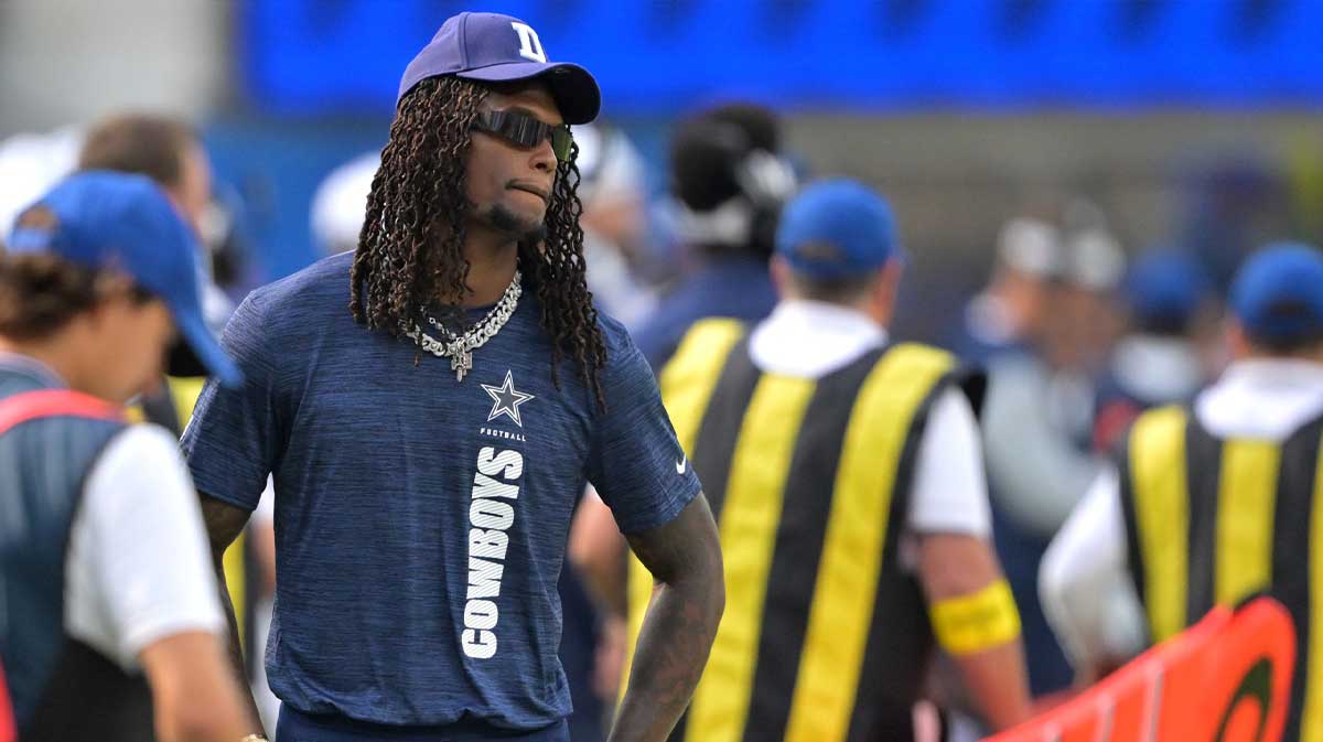 Dallas Cowboys wide receiver CeeDee Lamb (88) looks on from the sidelines during the game against the Los Angeles Rams at SoFi Stadium.