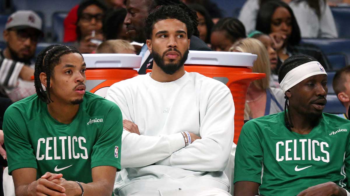 Boston Celtics forward Jayson Tatum (0) looks on from the bench during the second quarter against the Memphis Grizzlies at FedExForum.