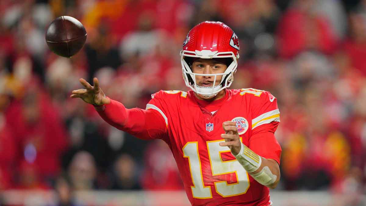 Kansas City Chiefs quarterback Patrick Mahomes (15) passes the ball against the Washington Commanders during the third quarter of the game at GEHA Field at Arrowhead Stadium.