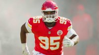 Kansas City Chiefs defensive end Chris Jones (95) takes the field prior to a game against the Baltimore Ravens at GEHA Field at Arrowhead Stadium.