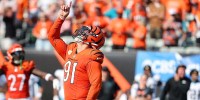 Cincinnati Bengals defensive end Trey Hendrickson (91) celebrates his sack during the fourth quarter against the Jacksonville Jaguars at Paycor Stadium.