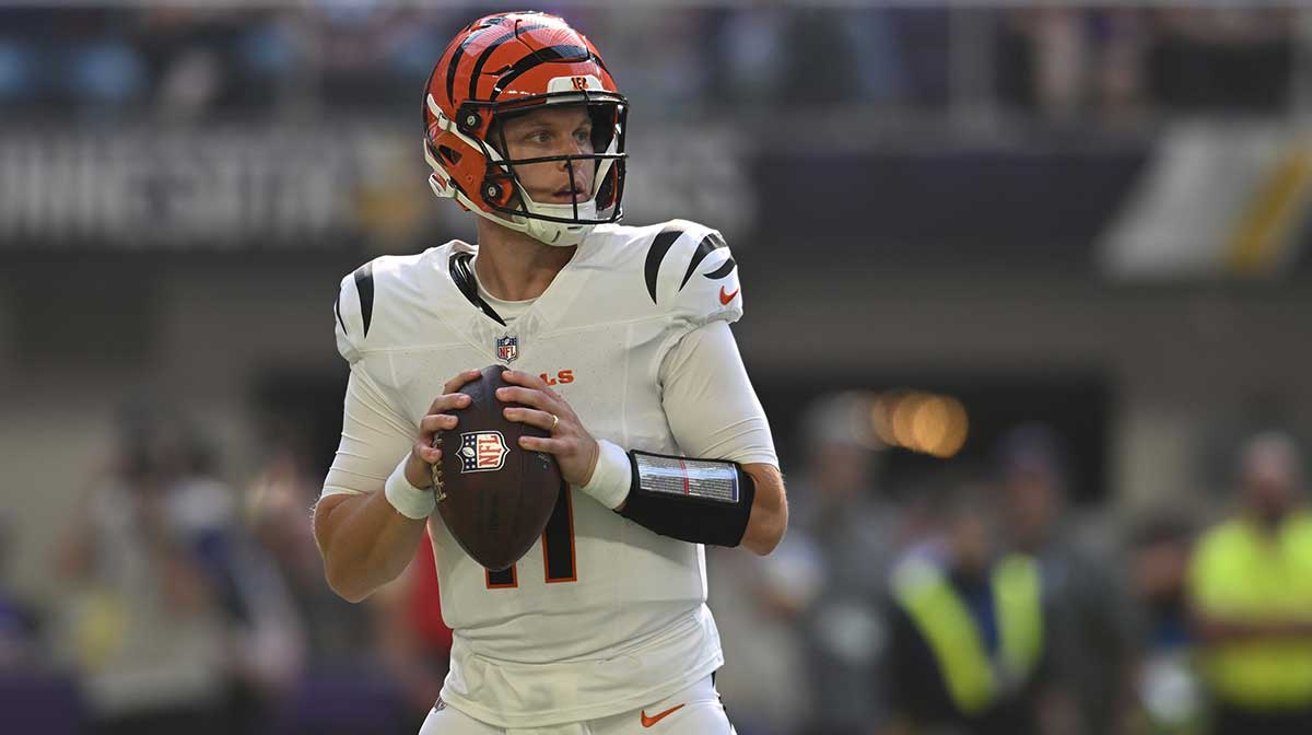 Cincinnati Bengals quarterback Brett Rypien (11) stands in the pocket against the Minnesota Vikings during the second half at U.S. Bank Stadium.