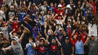 Los Angeles Clippers fans react on the wall in the game against the Denver Nuggets during the first quarter at Intuit Dome
