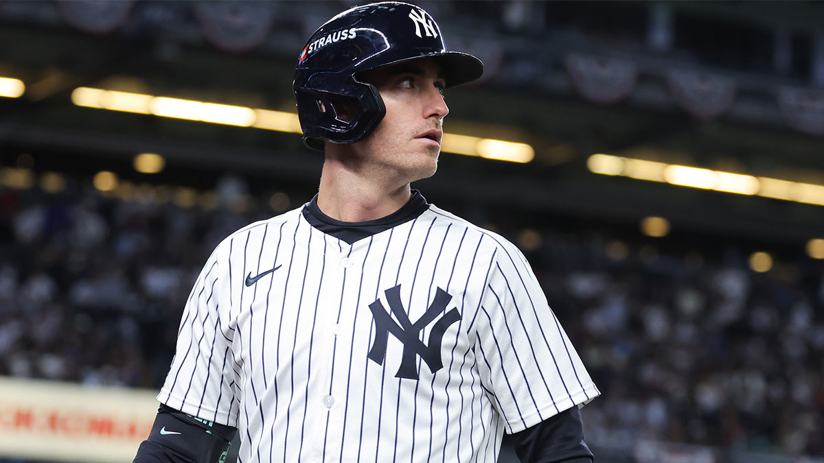 New York Yankees left fielder Cody Bellinger (35) reacts after flying out during the third inning against the Boston Red Sox during game two of the Wildcard round for the 2025 MLB playoffs at Yankee Stadium.