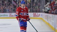 Montreal Canadiens forward Cole Caufield (13) reacts after scores a goal against the Seattle Kraken during the second period at the Bell Centre