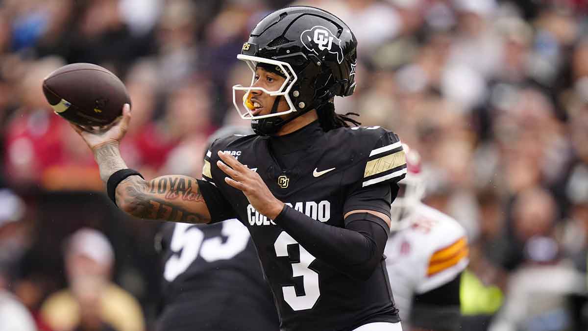 Colorado Buffaloes quarterback Kaidon Salter (3) passes the ball in the first quarter against the Iowa State Cyclones at Folsom Field.