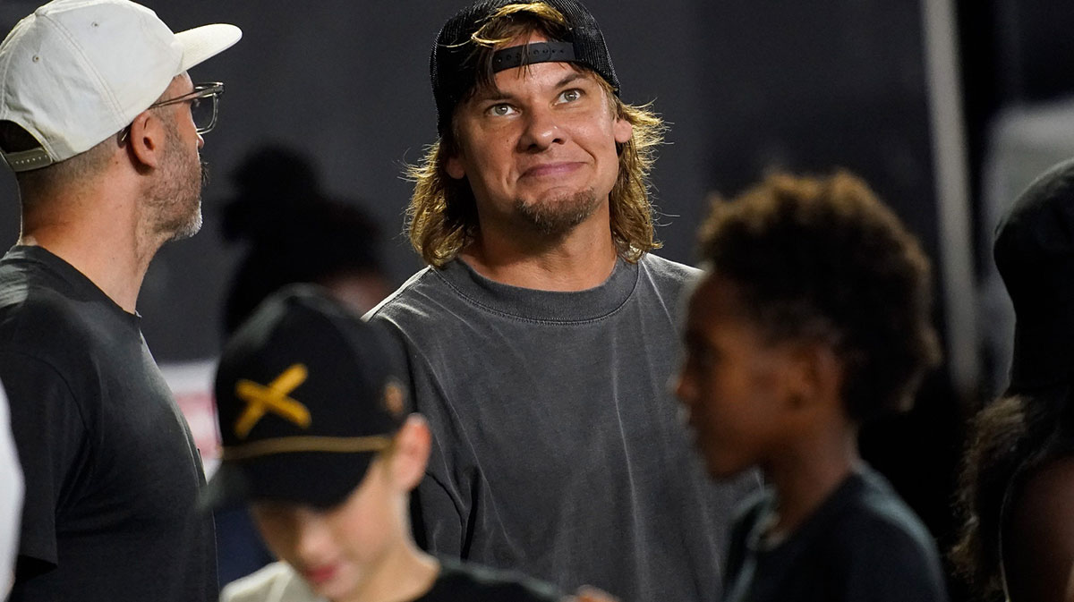 Comedian Theo Von watches the second quarter between Vanderbilt and Georgia State at FirstBank Stadium in Nashville, Tenn., Saturday, Sept. 20, 2025.