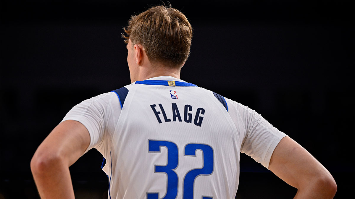 Dallas Mavericks forward Cooper Flagg (32) looks on during the game between the Dallas Mavericks and the Oklahoma City Thunder at Dickie's Arena.
