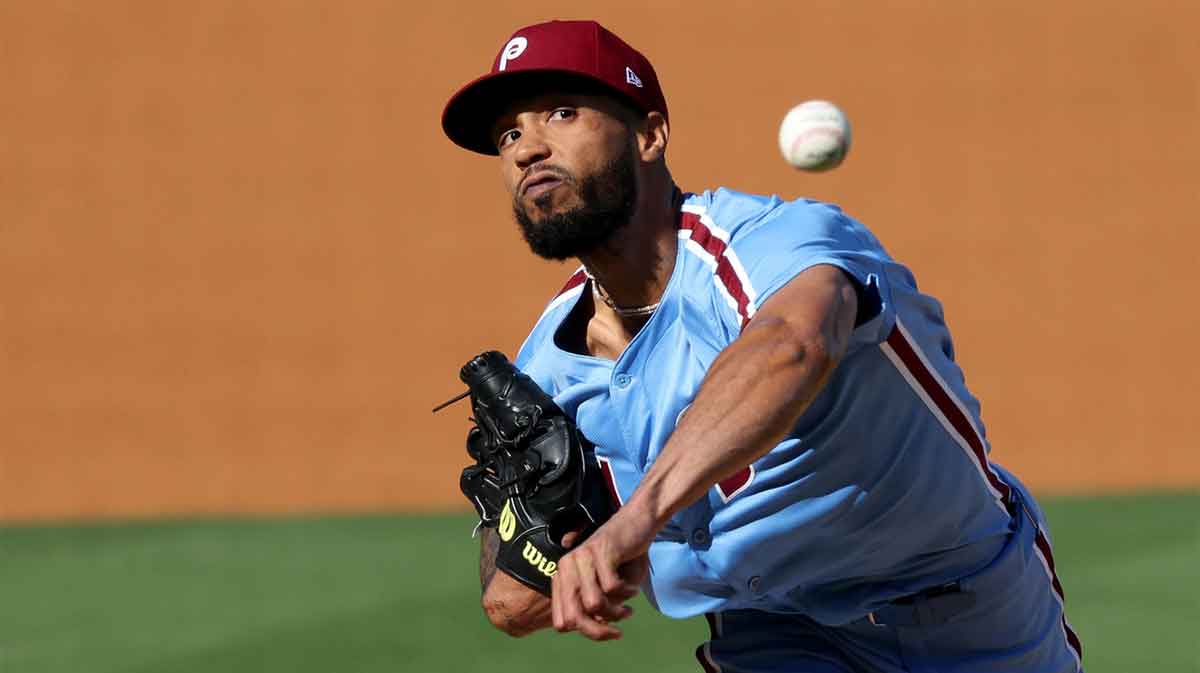Philadelphia Phillies pitcher Cristopher Sanchez (61) throws in the second inning against the Los Angeles Dodgers during game four of the NLDS round for the 2025 MLB playoffs at Dodger Stadium.