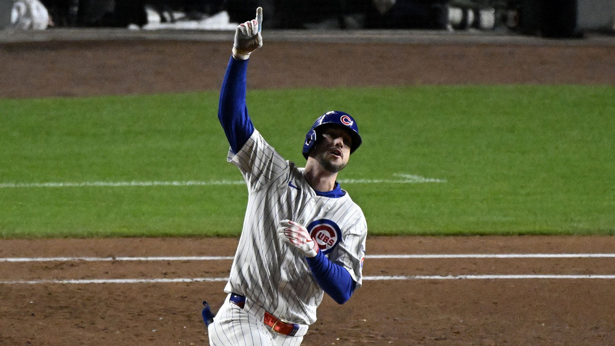 Chicago Cubs right fielder Kyle Tucker (30) reacts after hitting a home run against the Milwaukee Brewers during the seventh inning in game four of the NLDS round for the 2025 MLB playoffs at Wrigley Field.