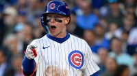 Cubs center fielder Pete Crow-Armstrong (4) reacts