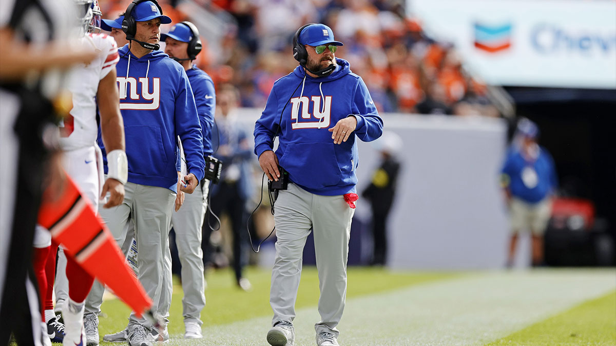 The New York Giants head coach Brian Daboll looks on during the first half against the Denver Broncos at Empower Field at Mile High.