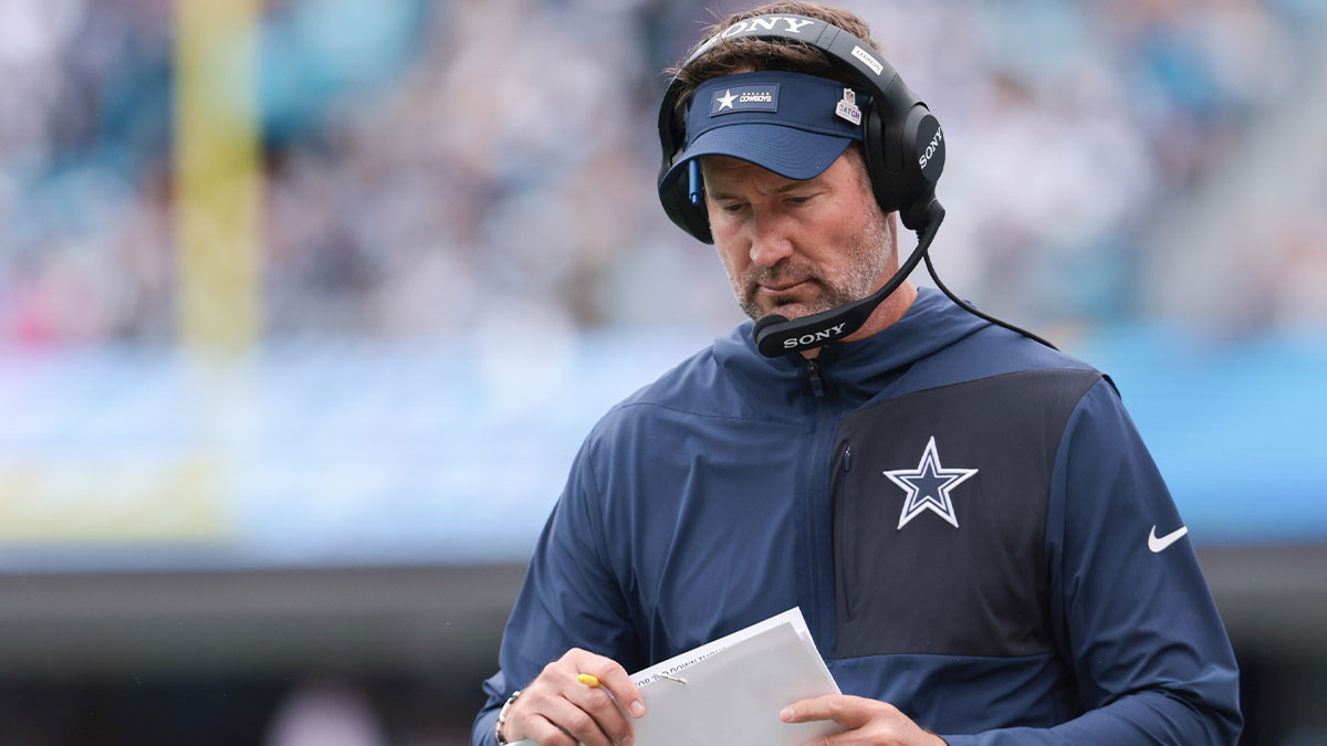 Dallas Cowboys head coach Brian Schottenheimer looks on during the first half against the Carolina Panthers at Bank of America Stadium.