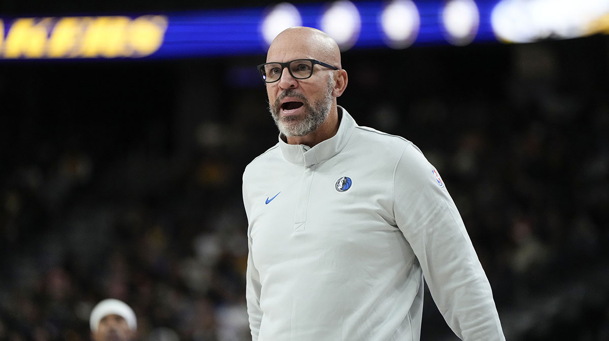 Dallas Mavericks head coach Jason Kidd during the second half against the Los Angeles Lakers at T-Mobile Arena.