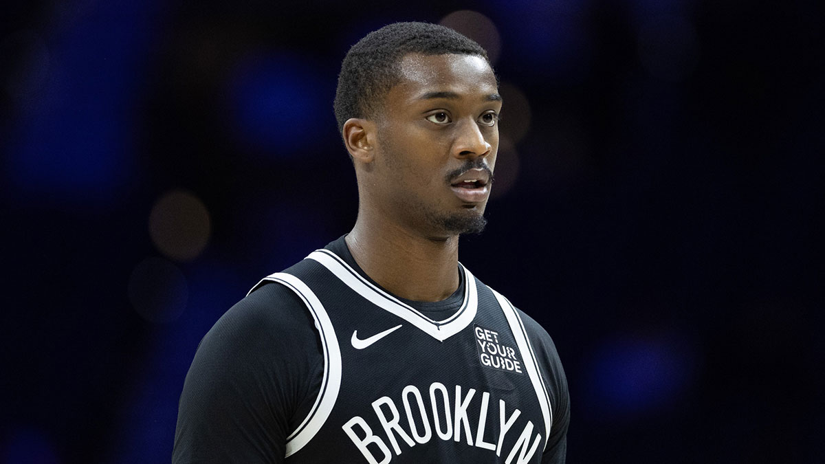 Brooklyn Nets forward Dariq Whitehead (0) in a game against the Philadelphia 76ers at Wells Fargo Center.