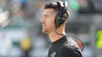 Carolina Panthers head coach Dave Canales looks on during warmups prior to the game against the New York Jets at MetLife Stadium.