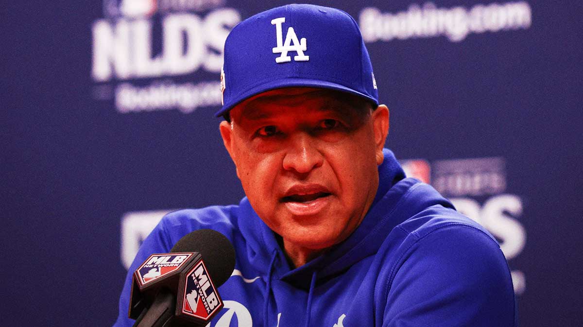 Los Angeles Dodgers manager Dave Roberts speaks with the media before game one of the NLDS round of the 2025 MLB playoffs against the Philadelphia Phillies at Citizens Bank Park.