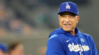 Los Angeles Dodgers manager Dave Roberts (30) looks on during batting practice prior to game one of the 2025 MLB World Series against the Toronto Blue Jays at Rogers Centre.