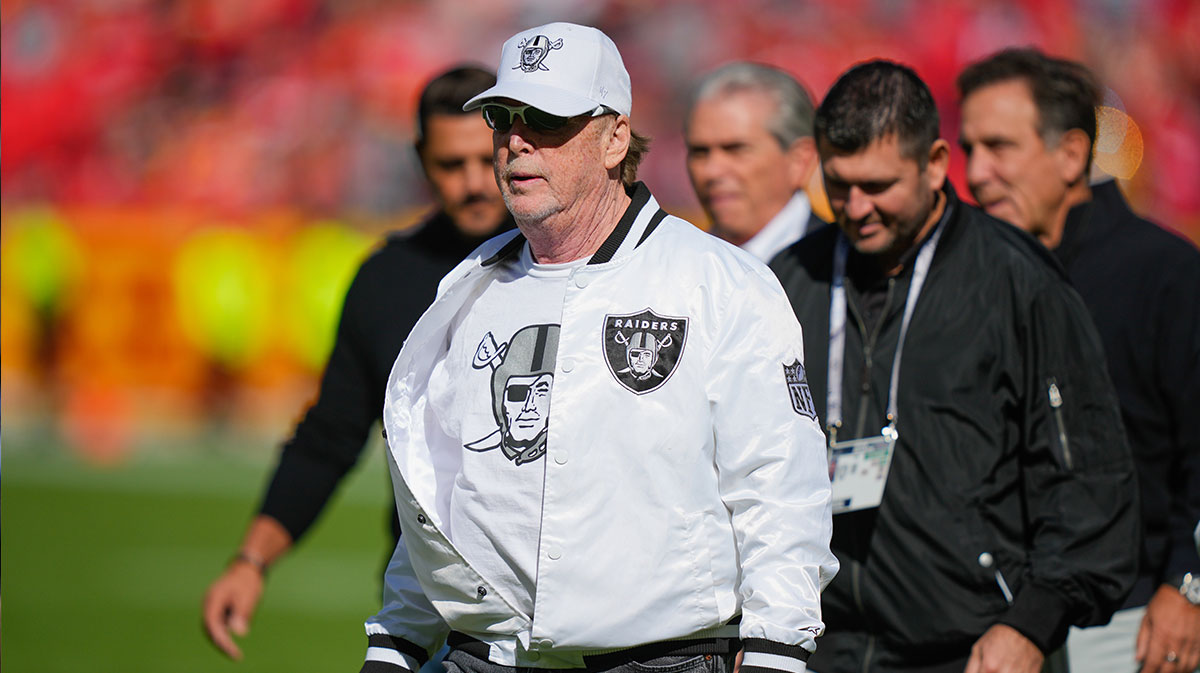 Las Vegas Raiders owner Mark Davis looks on prior to the game between the Kansas City Chiefs and the Las Vegas Raiders at GEHA Field at Arrowhead Stadium.