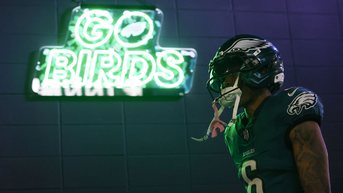 Philadelphia Eagles wide receiver DeVonta Smith (6) looks on in the tunnel prior to the game against the Dallas Cowboys at Lincoln Financial Field.