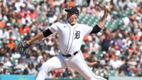 Tigers pitcher Tarik Skubal throws against the Rockies during the fifth inning in Game 1 of the doubleheader on Saturday, April 23, 2022 at Comerica Park. Tigers Col1