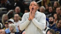 Milwaukee Bucks head coach Doc Rivers reacts in the second quarter against the Golden State Warriors at Fiserv Forum.
