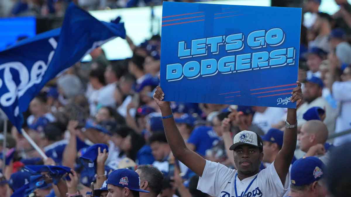 Los Angeles Dodgers fans react against the Milwaukee Brewers in the second inning during game three of the NLCS round for the 2025 MLB playoffs at Dodger Stadium.