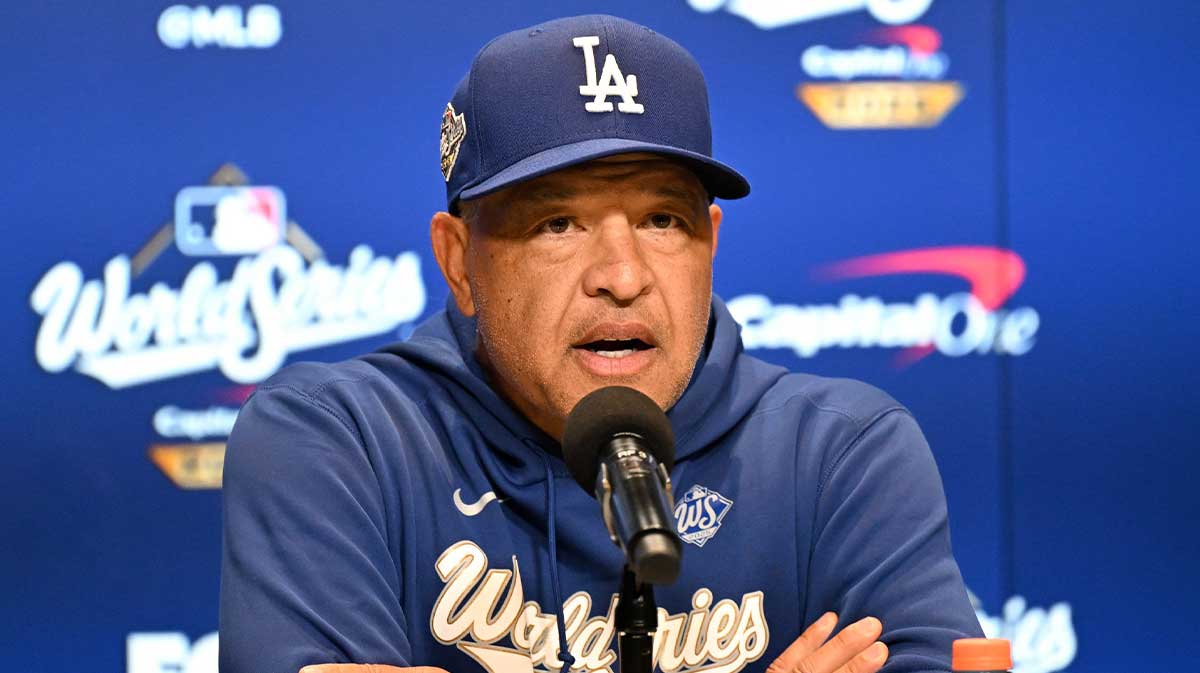 Los Angeles Dodgers manager Dave Roberts (30) speaks to the media prior to game two of the 2025 MLB World Series against the Toronto Blue Jays at Rogers Centre.
