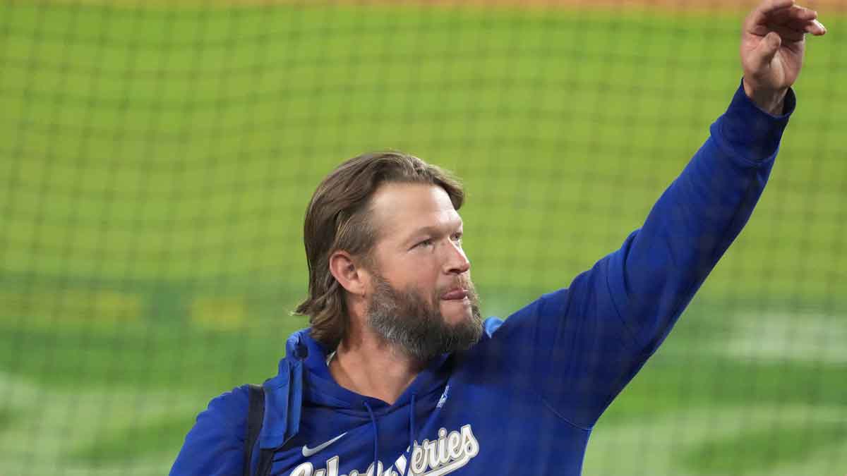 Dodgers pitcher Clayton Kershaw (22) reacts after Game 5