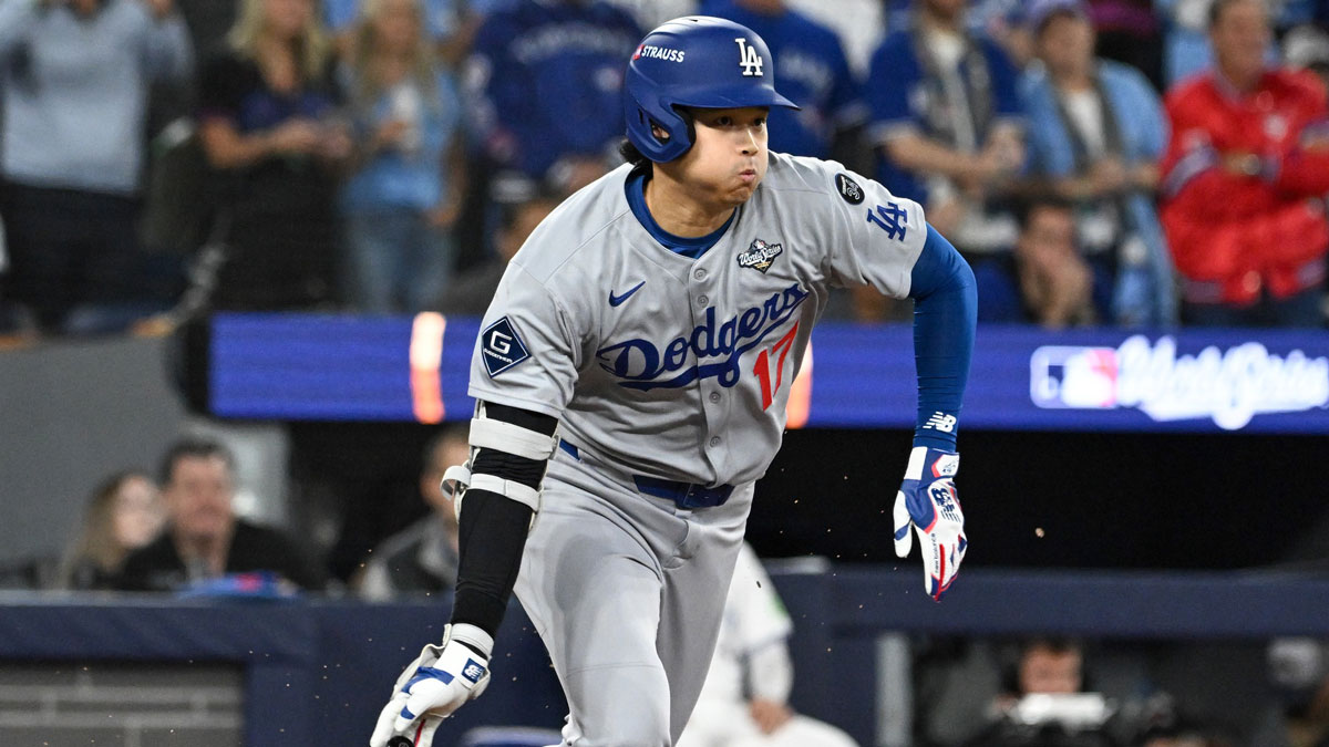 Los Angeles Dodgers designated hitter Shohei Ohtani (17) grounds out against the Toronto Blue Jays in the second inning during game one of the 2025 MLB World Series at Rogers Centre.