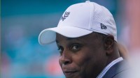 Miami Dolphins General Manager Chris Grier is seen on the sidelines prior to the start of the football game between the New York Jets and host Miami Dolphins at Hard Rock Stadium on Sunday, January 8, 2023, in Miami Gardens, FL.