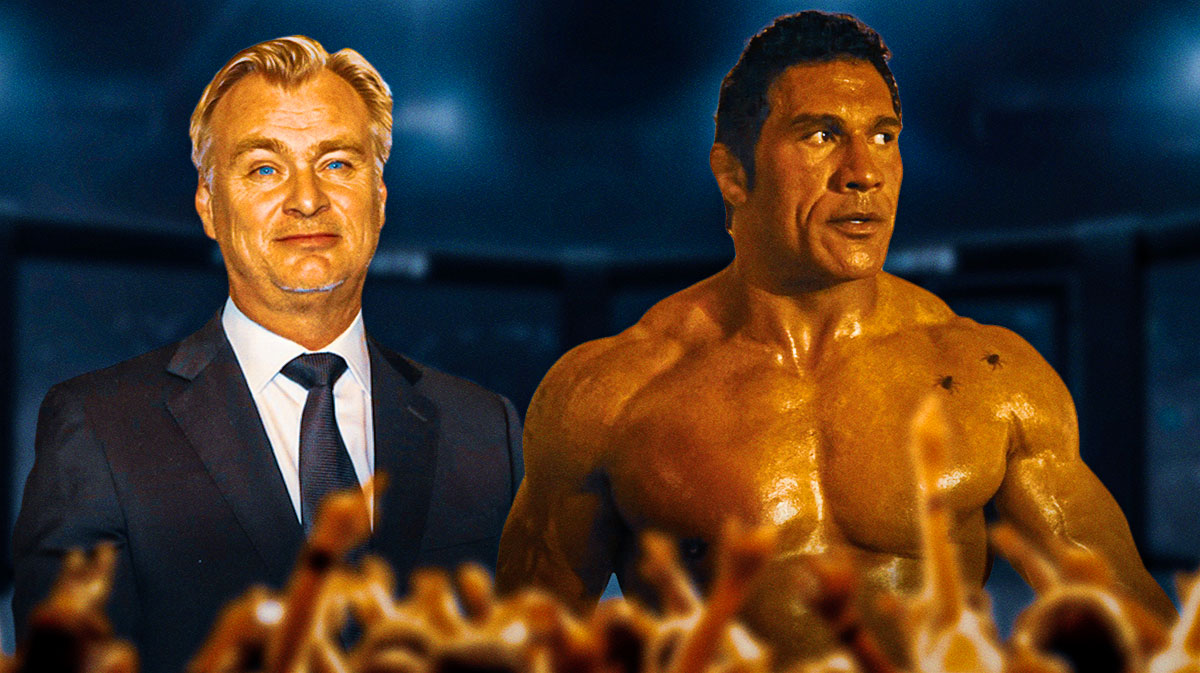 Christopher Nolan and Dwayne Johnson as Mark Kerr in The Smashing Machine.