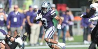Kansas State Wildcats running back Dylan Edwards (3) runs the ball during the first half of the game against UCF Knights at Bill Snyder Family Stadium on Sept. 27, 2025.