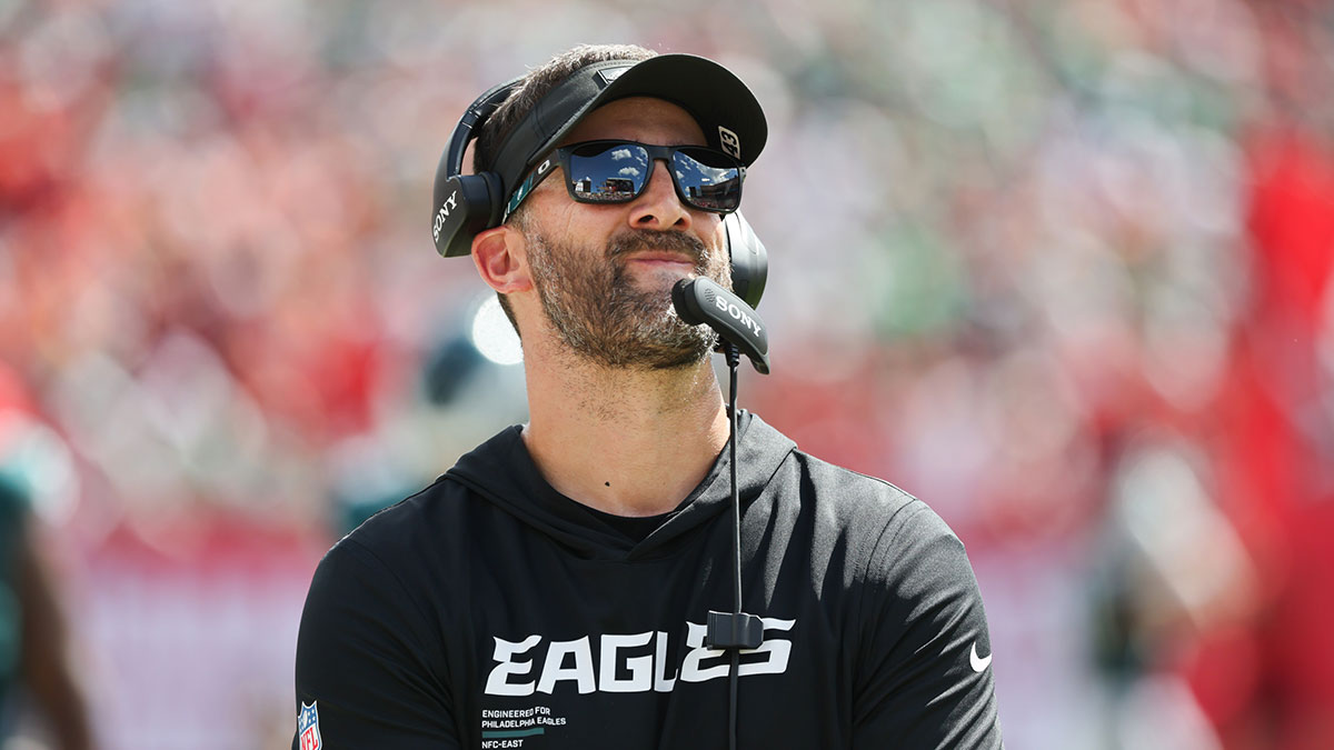 Philadelphia Eagles head coach Nick Sirianni looks on during the second half against the Tampa Bay Buccaneers at Raymond James Stadium.
