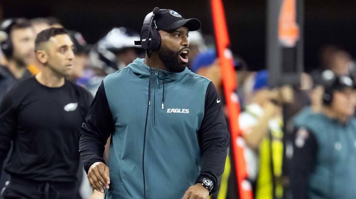 Philadelphia Eagles special teams coordinator Michael Clay against the Kansas City Chiefs during Super Bowl LIX at Ceasars Superdome.