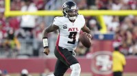 Atlanta Falcons quarterback Michael Penix Jr. (9) runs with the ball during the second quarter against the San Francisco 49ers at Levi's Stadium.