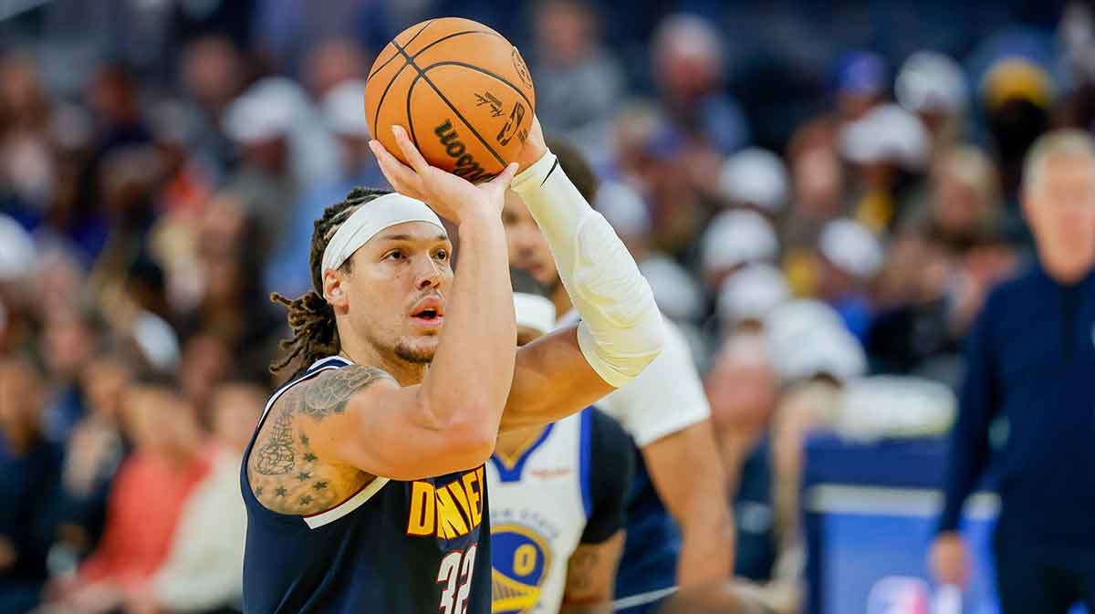 Denver Nuggets forward Aaron Gordon (32) shoots against the Golden State Warriors during the second quarter at Chase Center.