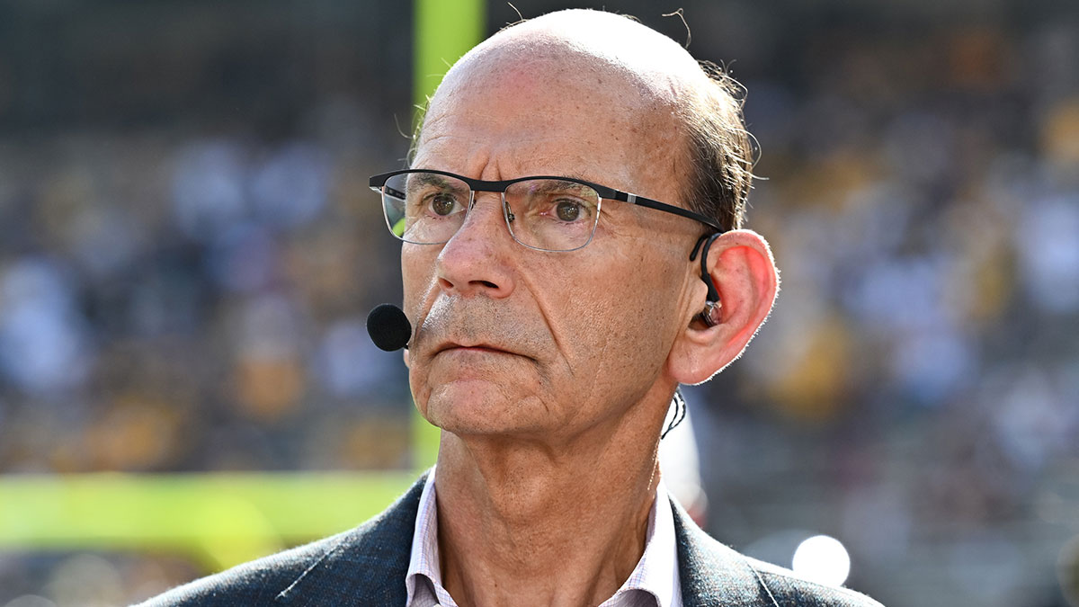 SEC Nation analyst Paul Finebaum looks on prior to the game between the Texas A&M Aggies and the Missouri Tigers at Kyle Field.