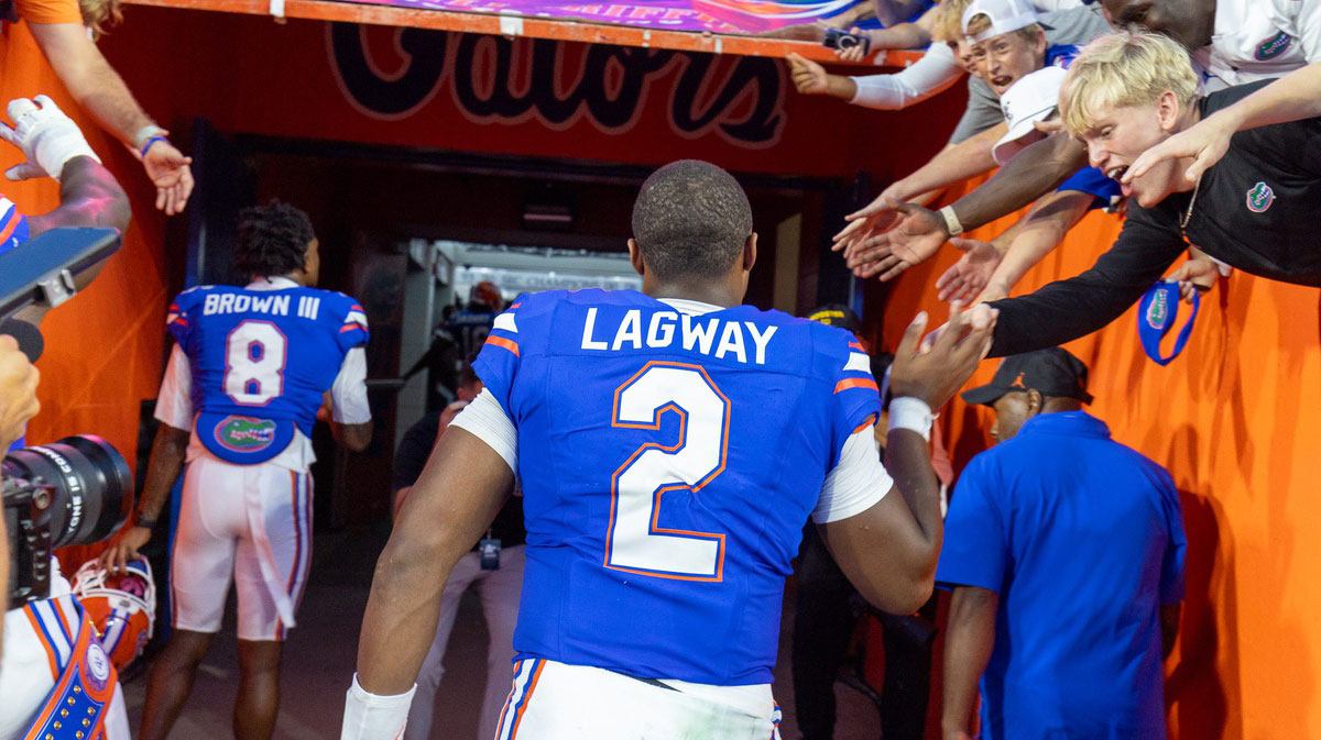 Florida quarterback DJ Lagway (2) greets fans after beating Texas 29-21 after the second half an NCAA football game