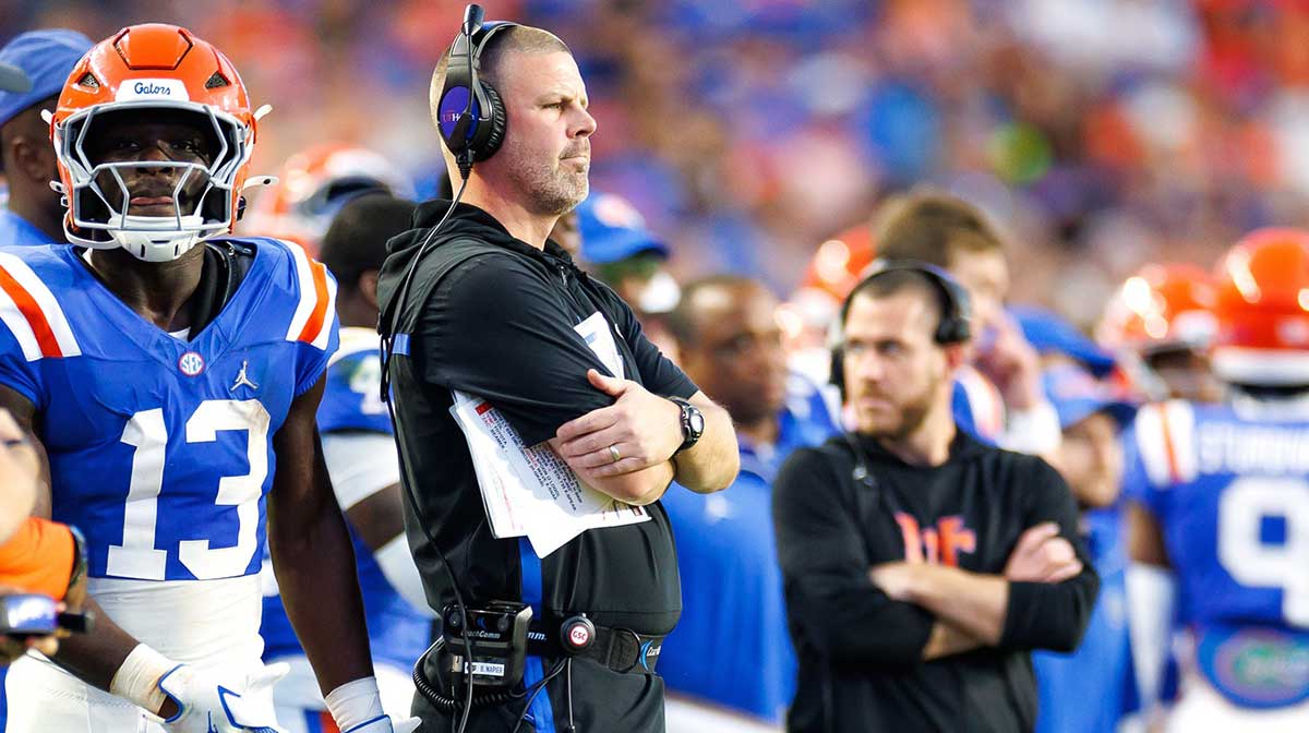 Florida Gators head coach Billy Napier looks on against the Mississippi State Bulldogs during the second half at Ben Hill Griffin Stadium.