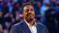 NBA great Paul Pierce is honored for being selected to the NBA 75th Anniversary Team during halftime in the 2022 NBA All-Star Game at Rocket Mortgage FieldHouse.