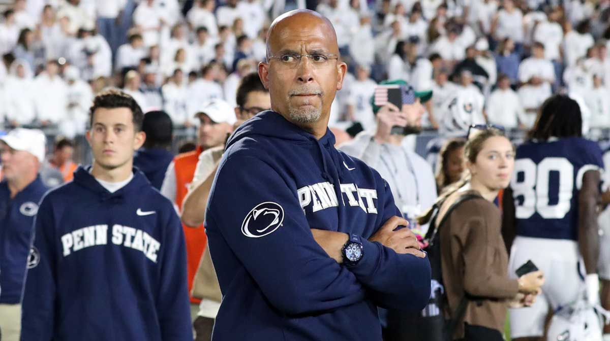 Penn State Nittany Lions head coach James Franklin stands on the field following the game against the Northwestern Wildcats at Beaver Stadium.