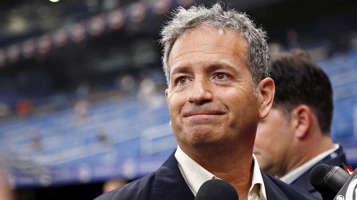 Tampa Bay Rays owner Stuart Sternberg talks with media prior to opening day against the Houston Astros at Tropicana Field.