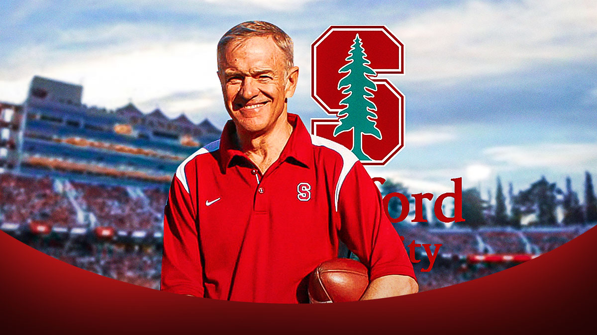 Bradford Freeman stanford logo behind him