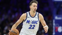 Orlando Magic forward Franz Wagner (22) dribbles the ball against the Philadelphia 76ers during the second quarter at Xfinity Mobile Arena.