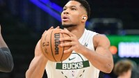 Milwaukee Bucks forward Giannis Antetokounmpo (34) warms up before game against the Golden State Warriors at Fiserv Forum.