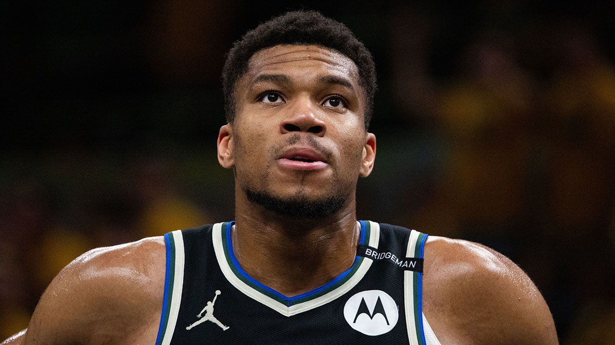 Milwaukee Bucks forward Giannis Antetokounmpo (34) during game five of the first round for the 2024 NBA Playoffs against the Indiana Pacers at Gainbridge Fieldhouse.