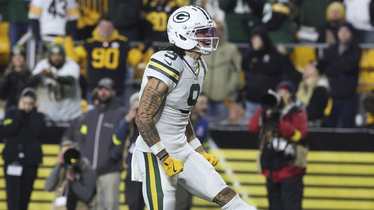 Green Bay Packers wide receiver Christian Watson (9) reacts during the third quarter against the Pittsburgh Steelers